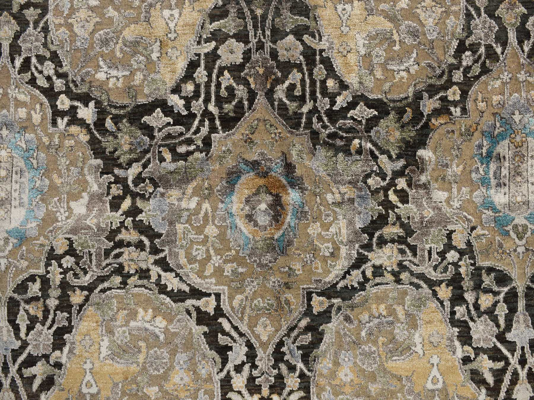 8'3" x 9'9" New Hand Knotted Brown Wool & Silk Rectangle Oriental Rug - MOA10278140