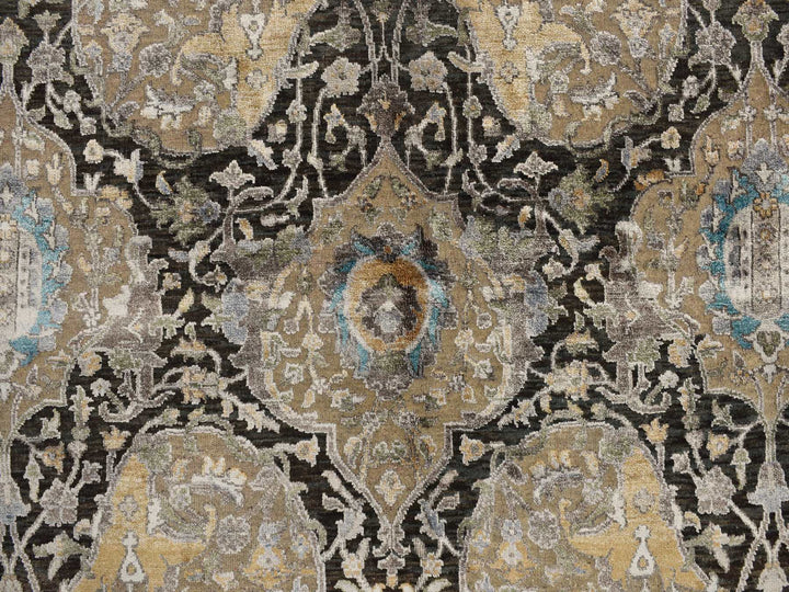 8'3" x 9'9" New Hand Knotted Brown Wool & Silk Rectangle Oriental Rug - MOA10278140