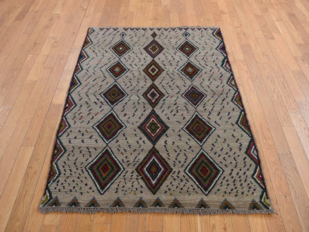 3'10" x 5'8" New Hand Knotted Brown Wool Rectangle Oriental Rug - MOA10278141