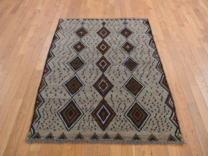3'10" x 5'8" New Hand Knotted Brown Wool Rectangle Oriental Rug - MOA10278141