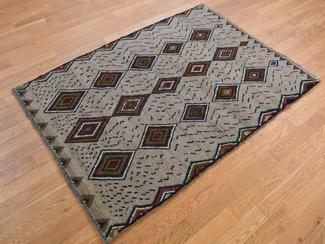 3'10" x 5'8" New Hand Knotted Brown Wool Rectangle Oriental Rug - MOA10278141