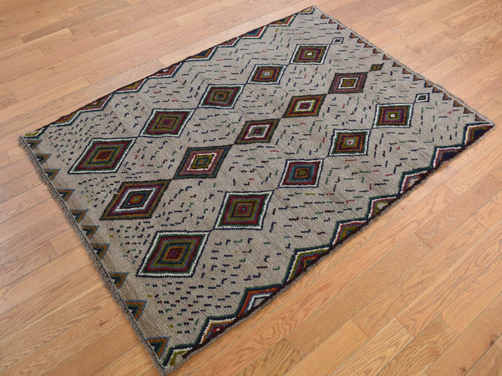 3'10" x 5'8" New Hand Knotted Brown Wool Rectangle Oriental Rug - MOA10278141