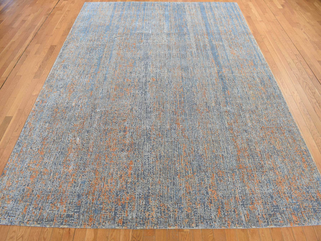 8'10" x 12'2" New Hand Knotted Blue Wool & Silk Rectangle Oriental Rug - MOA10278142