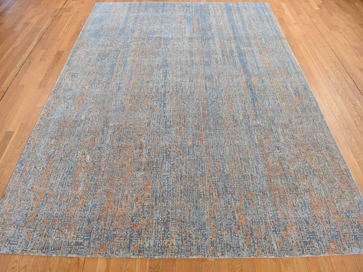 8'10" x 12'2" New Hand Knotted Blue Wool & Silk Rectangle Oriental Rug - MOA10278142