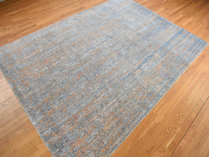 8'10" x 12'2" New Hand Knotted Blue Wool & Silk Rectangle Oriental Rug - MOA10278142