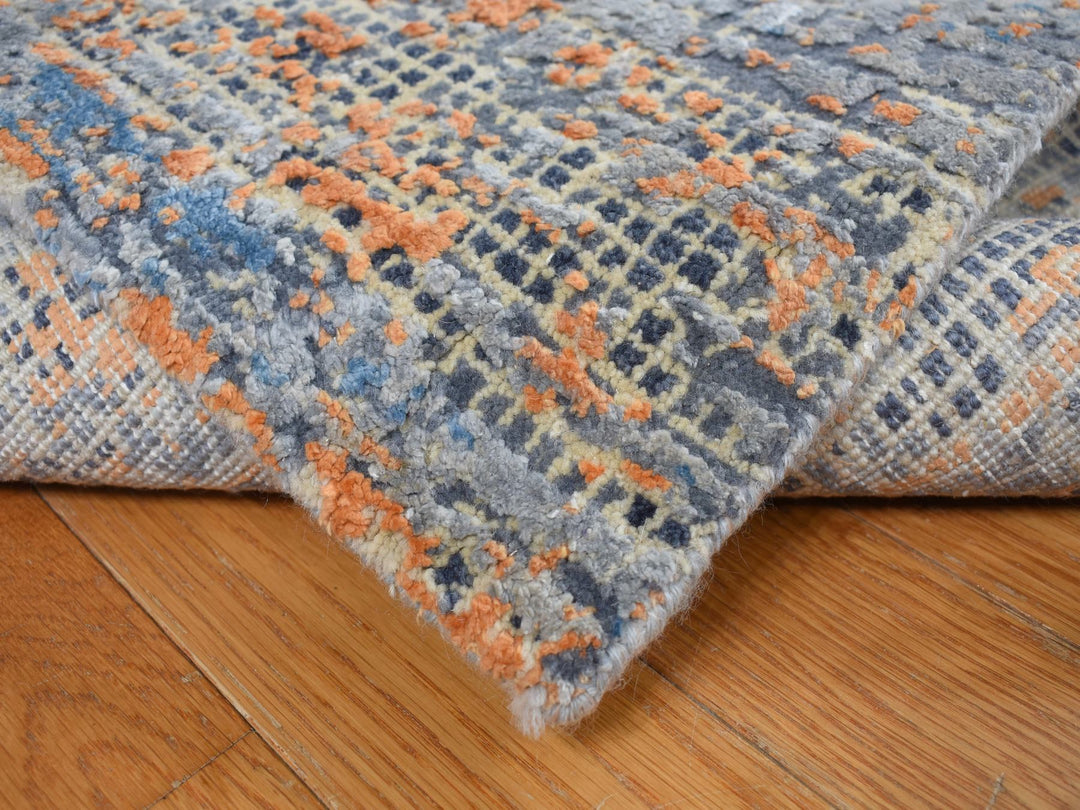 8'10" x 12'2" New Hand Knotted Blue Wool & Silk Rectangle Oriental Rug - MOA10278142