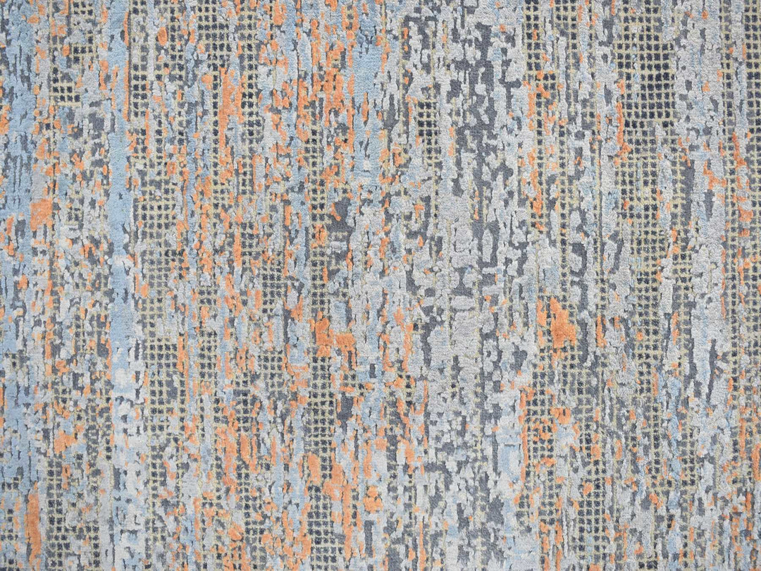 8'10" x 12'2" New Hand Knotted Blue Wool & Silk Rectangle Oriental Rug - MOA10278142