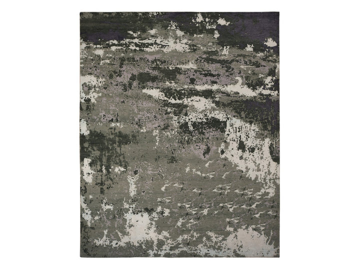 8'0" x 9'10" New Hand Knotted Grey Wool & Silk Rectangle Oriental Rug - MOA10278144