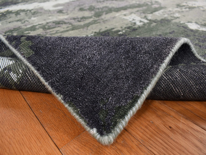 8'0" x 9'10" New Hand Knotted Grey Wool & Silk Rectangle Oriental Rug - MOA10278144