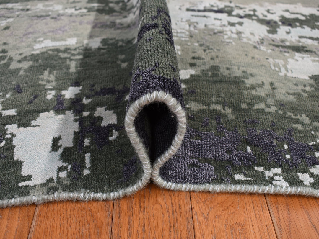 8'0" x 9'10" New Hand Knotted Grey Wool & Silk Rectangle Oriental Rug - MOA10278144
