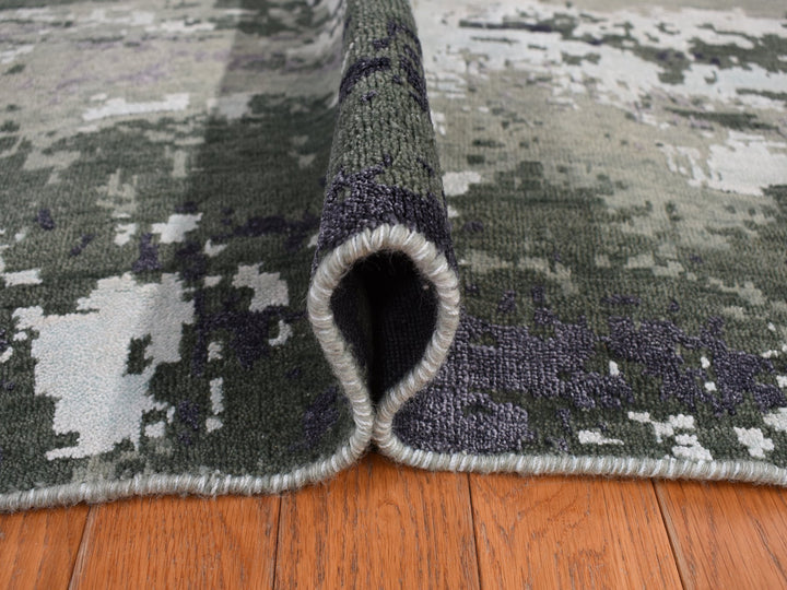 8'0" x 9'10" New Hand Knotted Grey Wool & Silk Rectangle Oriental Rug - MOA10278144