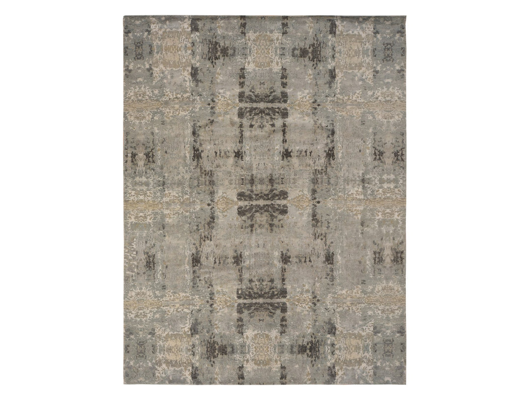 9'0" x 11'7" New Hand Knotted Grey Wool & Silk Rectangle Oriental Rug - MOA10278146
