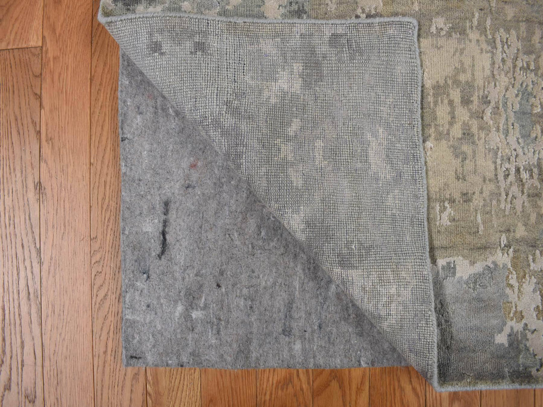 9'0" x 11'7" New Hand Knotted Grey Wool & Silk Rectangle Oriental Rug - MOA10278146