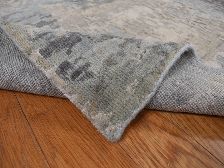 9'0" x 11'7" New Hand Knotted Grey Wool & Silk Rectangle Oriental Rug - MOA10278146