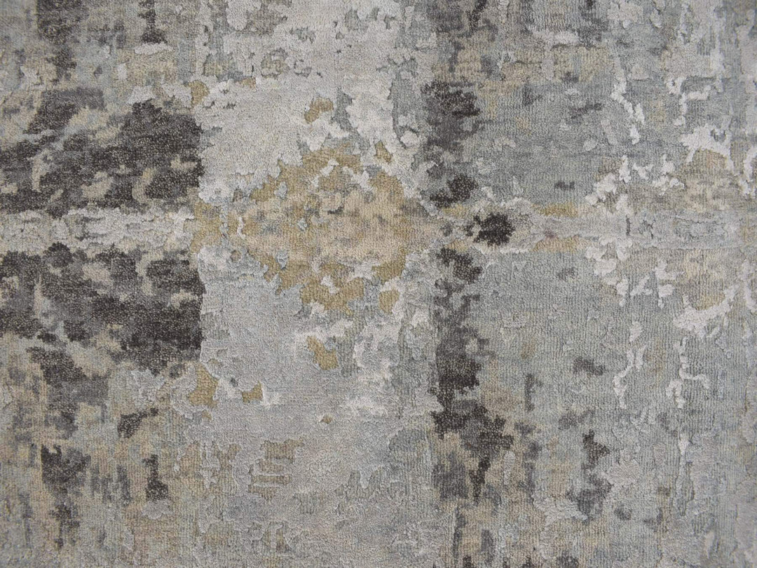 9'0" x 11'7" New Hand Knotted Grey Wool & Silk Rectangle Oriental Rug - MOA10278146