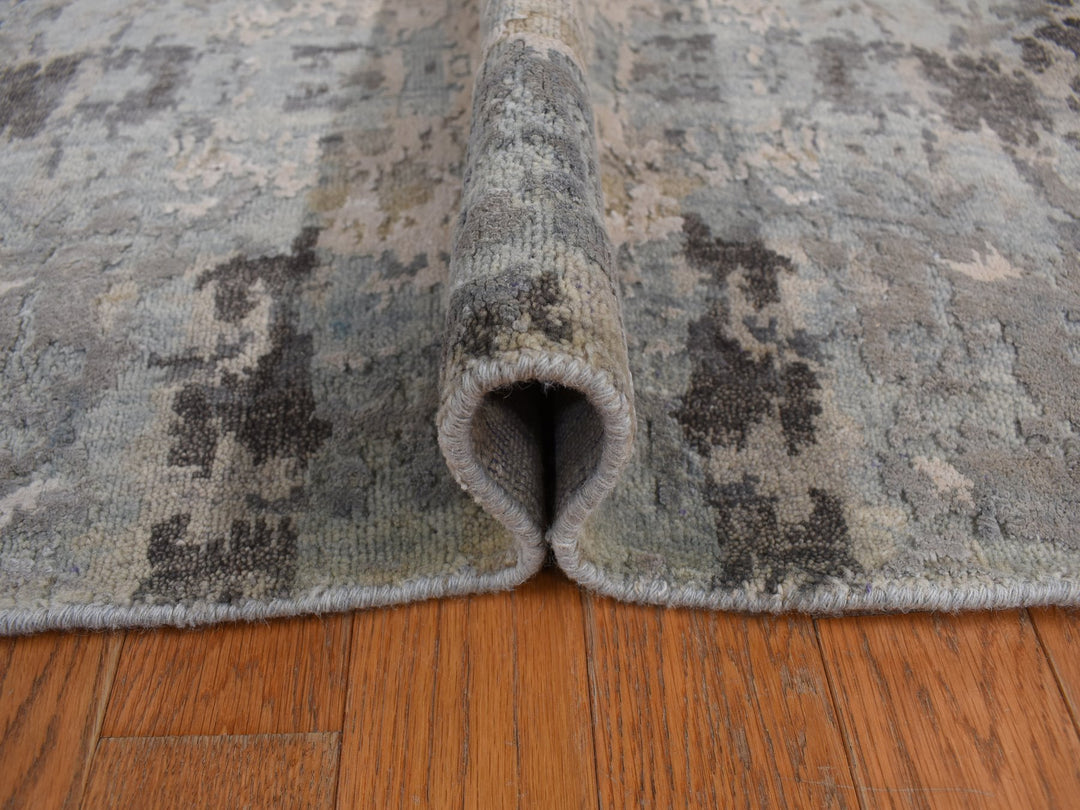 9'0" x 11'7" New Hand Knotted Grey Wool & Silk Rectangle Oriental Rug - MOA10278146