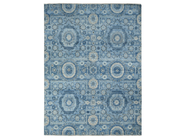 9'0" x 12'4" New Hand Knotted Blue Silk Rectangle Oriental Rug - MOA10278147