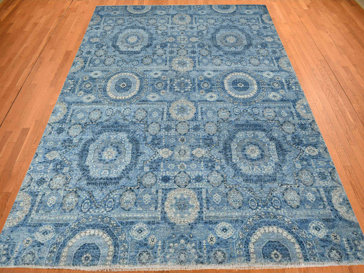 9'0" x 12'4" New Hand Knotted Blue Silk Rectangle Oriental Rug - MOA10278147