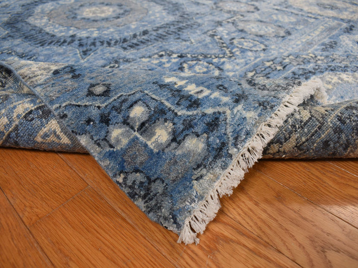 9'0" x 12'4" New Hand Knotted Blue Silk Rectangle Oriental Rug - MOA10278147