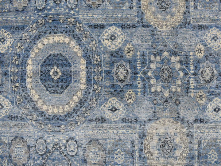 9'0" x 12'4" New Hand Knotted Blue Silk Rectangle Oriental Rug - MOA10278147