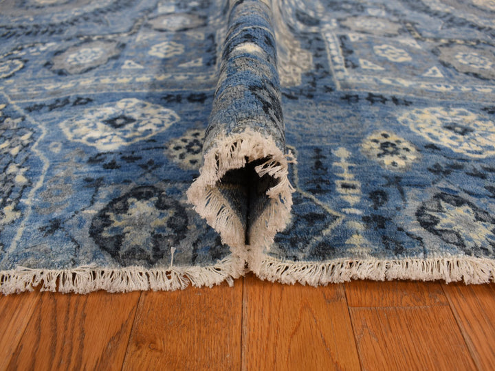 9'0" x 12'4" New Hand Knotted Blue Silk Rectangle Oriental Rug - MOA10278147