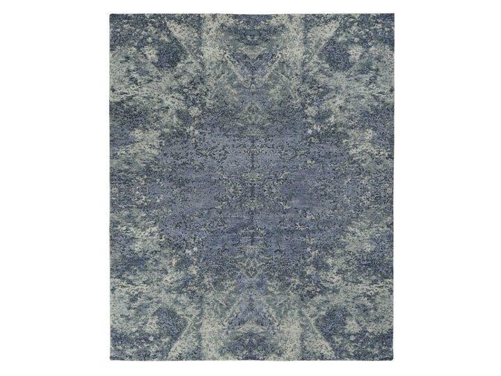 8'0" x 9'8" New Hand Knotted Purple Wool & Silk Rectangle Oriental Rug - MOA10278150