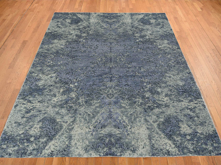 8'0" x 9'8" New Hand Knotted Purple Wool & Silk Rectangle Oriental Rug - MOA10278150
