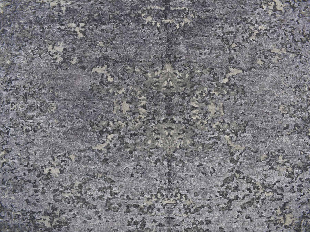8'0" x 9'8" New Hand Knotted Purple Wool & Silk Rectangle Oriental Rug - MOA10278150