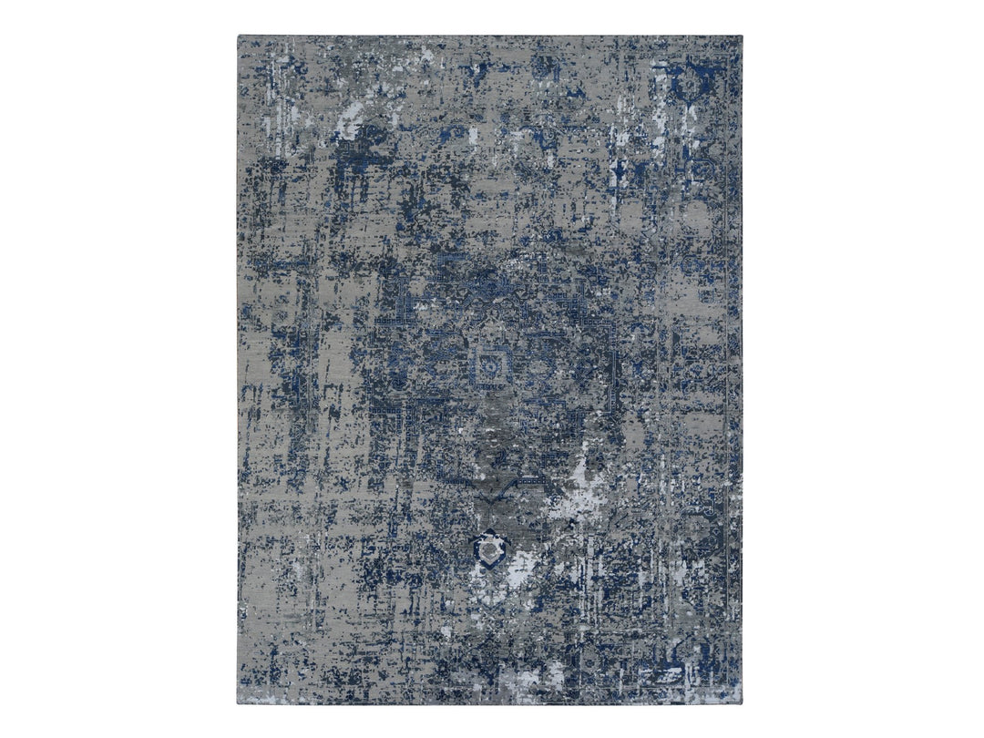 9'0" x 12'0" New Hand Knotted Blue Wool & Silk Rectangle Oriental Rug - MOA10278154