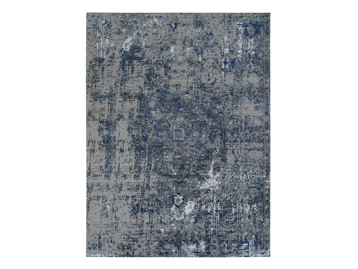 9'0" x 12'0" New Hand Knotted Blue Wool & Silk Rectangle Oriental Rug - MOA10278154