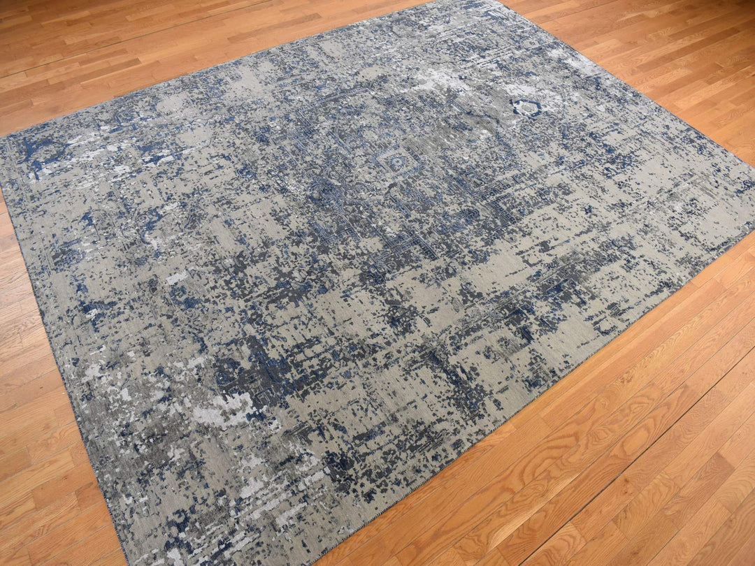 9'0" x 12'0" New Hand Knotted Blue Wool & Silk Rectangle Oriental Rug - MOA10278154