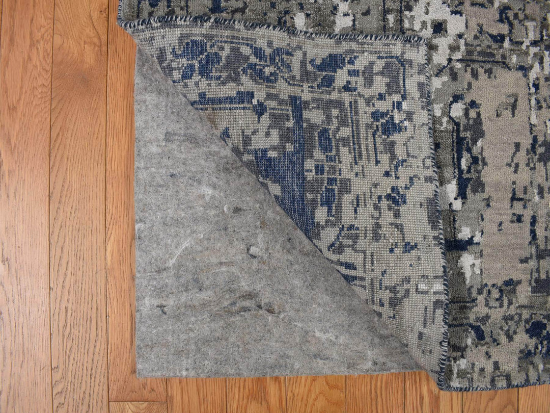 9'0" x 12'0" New Hand Knotted Blue Wool & Silk Rectangle Oriental Rug - MOA10278154