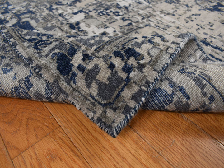 9'0" x 12'0" New Hand Knotted Blue Wool & Silk Rectangle Oriental Rug - MOA10278154
