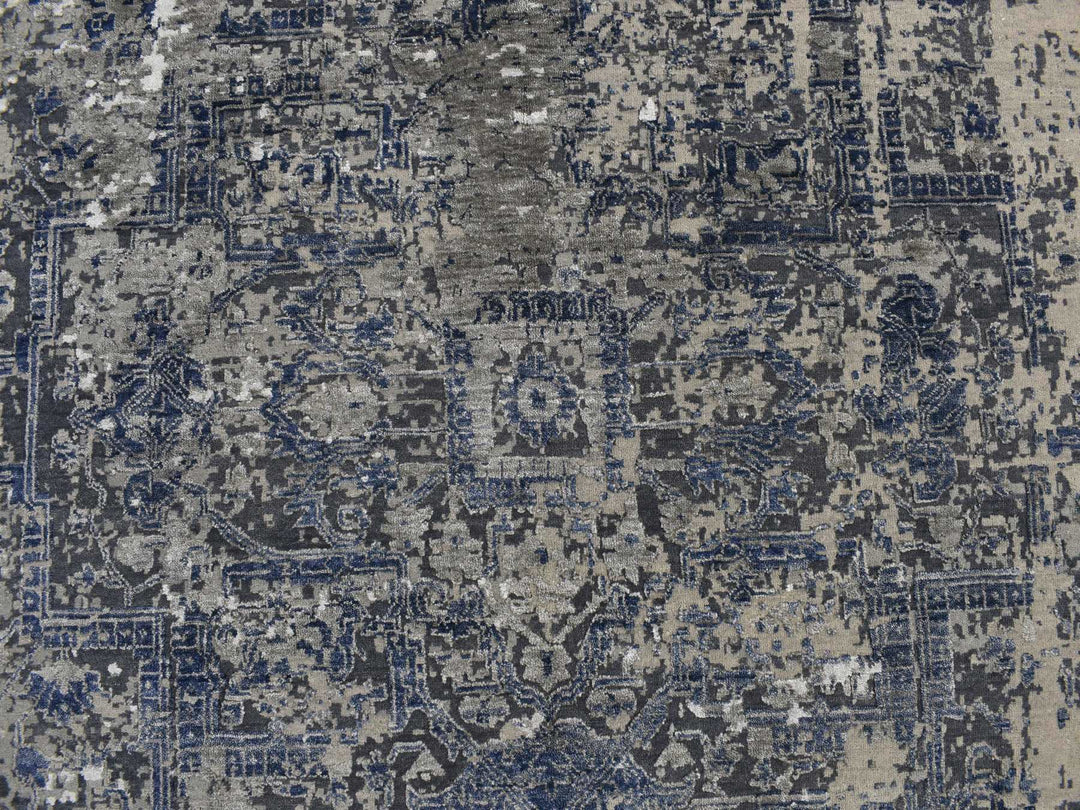 9'0" x 12'0" New Hand Knotted Blue Wool & Silk Rectangle Oriental Rug - MOA10278154