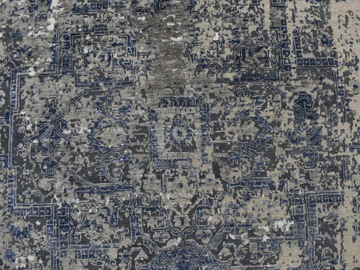 9'0" x 12'0" New Hand Knotted Blue Wool & Silk Rectangle Oriental Rug - MOA10278154