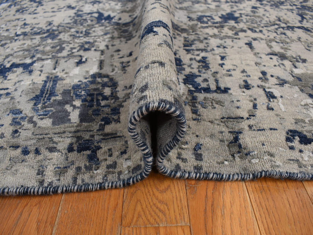 9'0" x 12'0" New Hand Knotted Blue Wool & Silk Rectangle Oriental Rug - MOA10278154