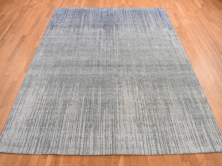 8'0" x 10'4" New Hand Knotted Grey Wool & Silk Rectangle Oriental Rug - MOA10278155