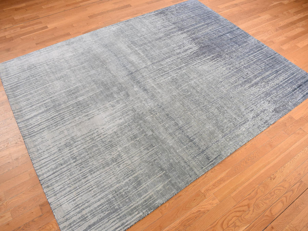 8'0" x 10'4" New Hand Knotted Grey Wool & Silk Rectangle Oriental Rug - MOA10278155