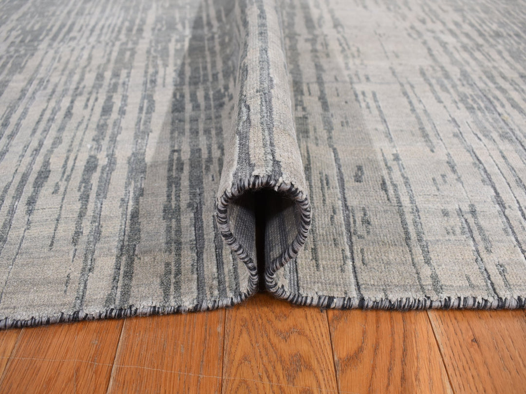 8'0" x 10'4" New Hand Knotted Grey Wool & Silk Rectangle Oriental Rug - MOA10278155