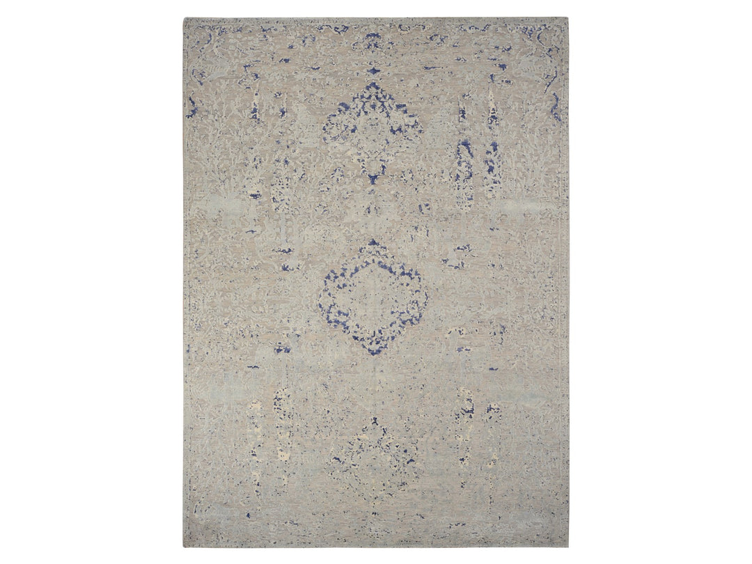 8'8" x 12'1" New Hand Knotted Blue Wool & Silk Rectangle Oriental Rug - MOA10278158