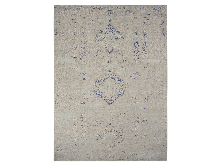 8'8" x 12'1" New Hand Knotted Blue Wool & Silk Rectangle Oriental Rug - MOA10278158