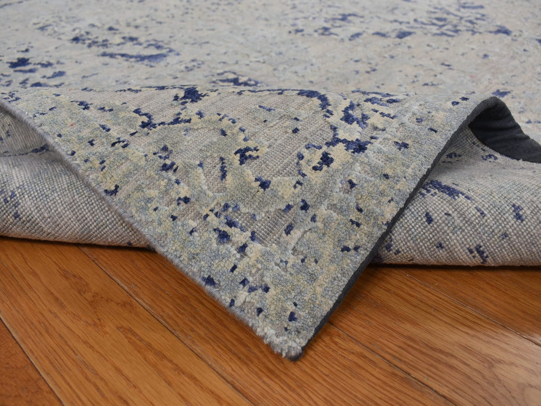 8'8" x 12'1" New Hand Knotted Blue Wool & Silk Rectangle Oriental Rug - MOA10278158