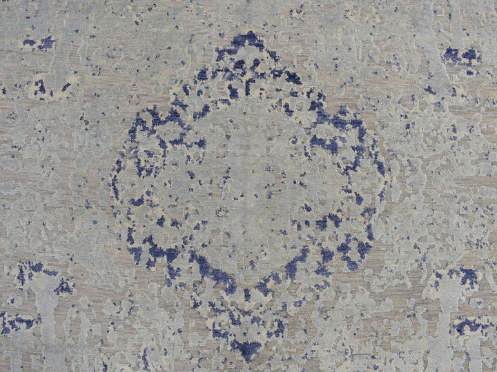 8'8" x 12'1" New Hand Knotted Blue Wool & Silk Rectangle Oriental Rug - MOA10278158