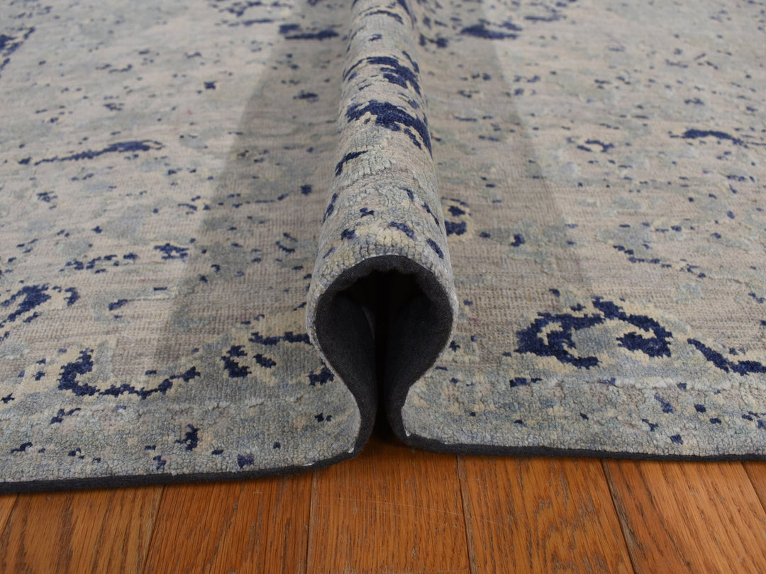 8'8" x 12'1" New Hand Knotted Blue Wool & Silk Rectangle Oriental Rug - MOA10278158