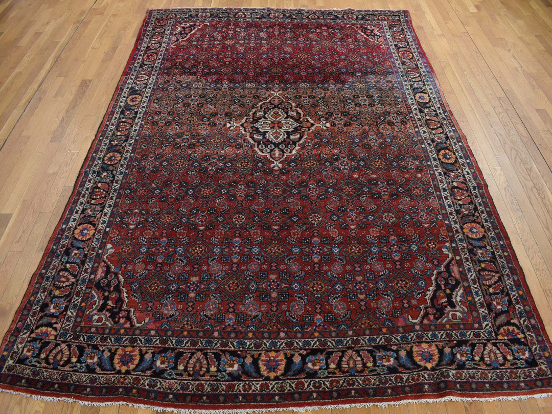 8'5" x 11'3" Vintage Hand Knotted Red Wool Rectangle Oriental Rug - MOA10278163