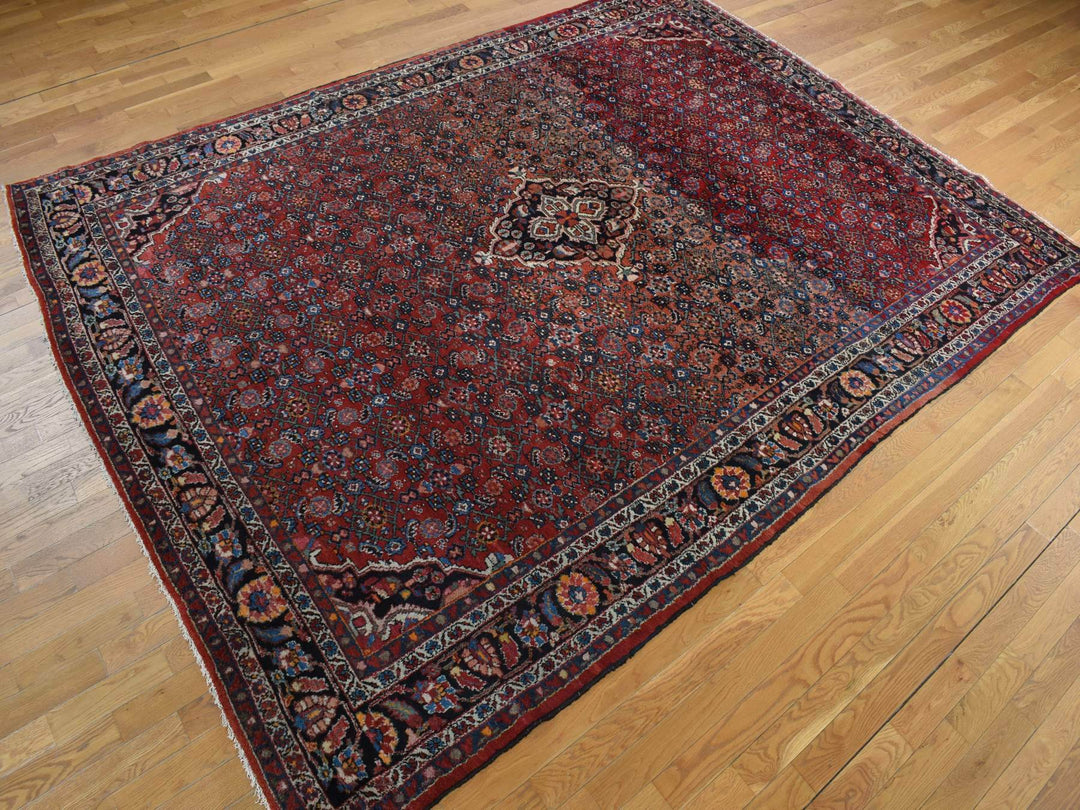 8'5" x 11'3" Vintage Hand Knotted Red Wool Rectangle Oriental Rug - MOA10278163