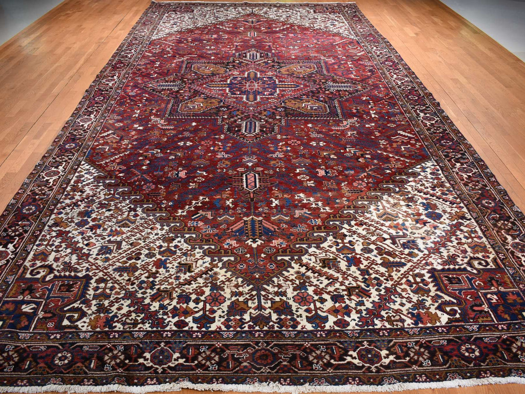 10'9" x 22'5" Vintage Hand Knotted Red Wool Rectangle Oriental Rug - MOA10278172