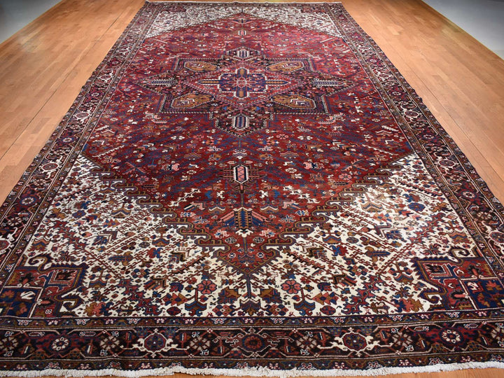 10'9" x 22'5" Vintage Hand Knotted Red Wool Rectangle Oriental Rug - MOA10278172