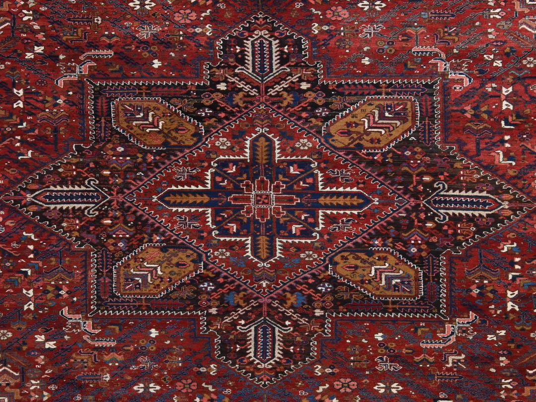 10'9" x 22'5" Vintage Hand Knotted Red Wool Rectangle Oriental Rug - MOA10278172
