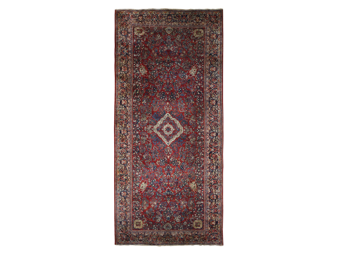 9'0" x 19'4" Vintage Hand Knotted Red Wool Rectangle Oriental Rug - MOA10278173